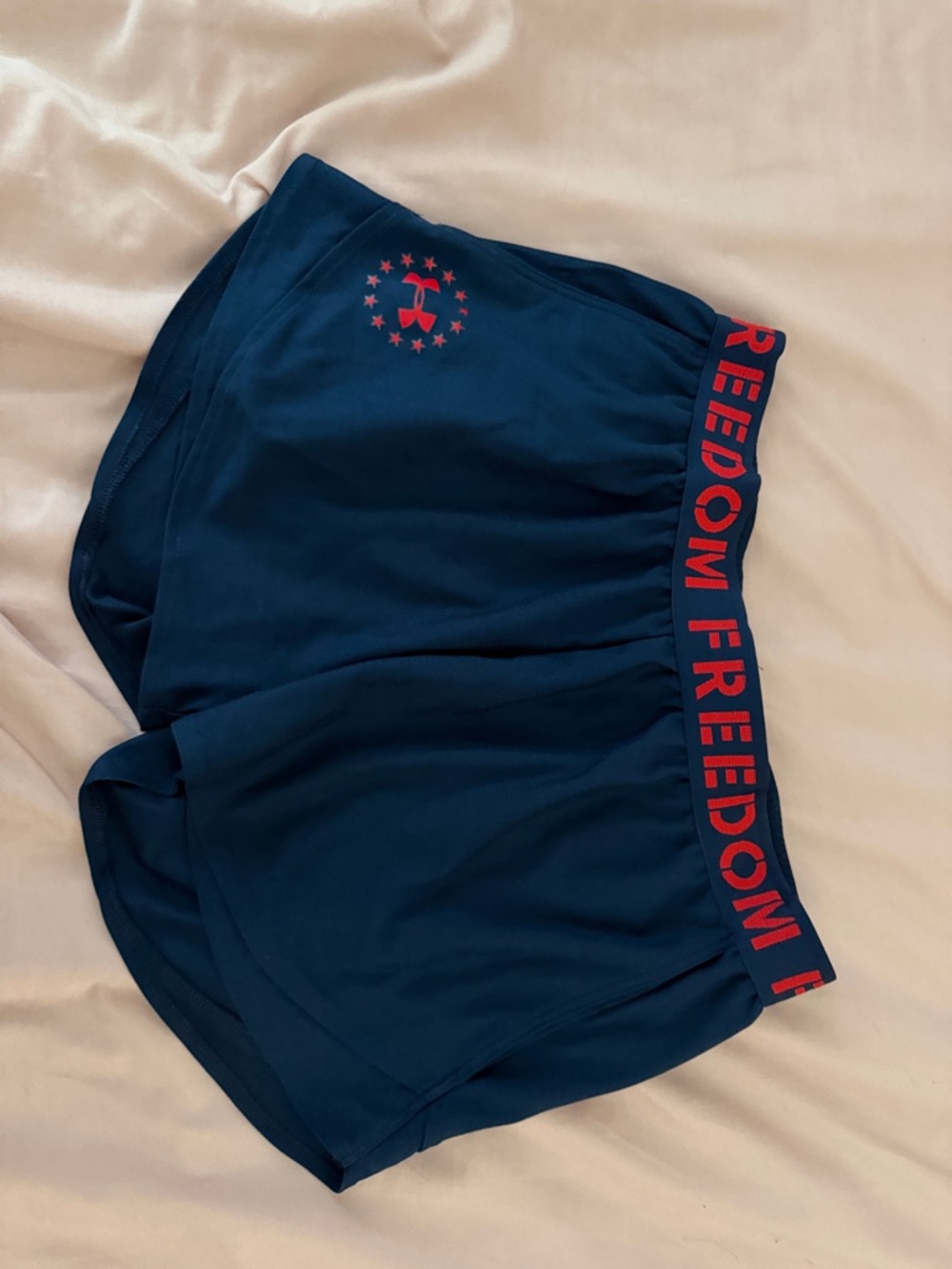 Under Armour Navy Blue Athletic Shorts with Red Waistband